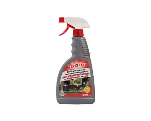 Спрей для чищення кухні San Clean для полірування виробів із сталі та металу 500 г (4820003543115)