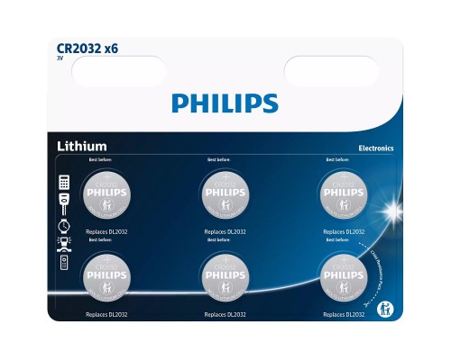 Батарейка Philips CR 2032 Lithium 3V * 6 (CR2032P6/01B)