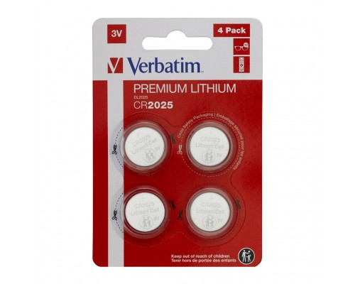 Батарейка Verbatim CR 2025 Lithium 3V * 4 (49532)