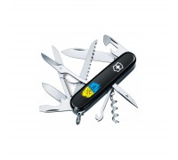 Ніж Victorinox Huntsman Ukraine 91 мм Чорний Тризуб фігурний на тлі прапора (1.3713.3_T1026u)