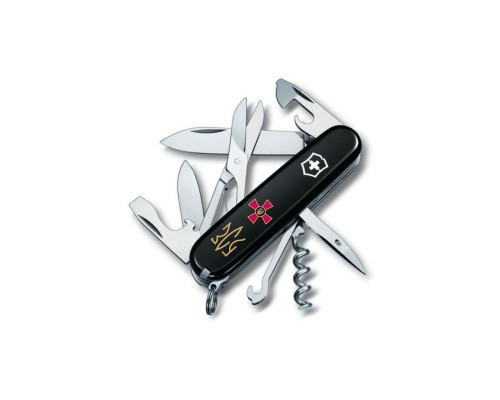 Ніж Victorinox Climber Army Чорний Емблема ЗСУ + Тризуб ЗСУ (1.3703.3_W1015u)