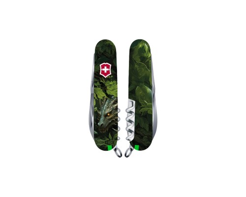 Ніж Victorinox Huntsman Zodiac 91 мм Зелений дерев'яний дракон (1.3713.3_Z3240p)