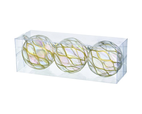 Ялинкова іграшка Jumi набір прозорих кульок 3 шт, пластик, 8см, золота сітка (5900410394919)