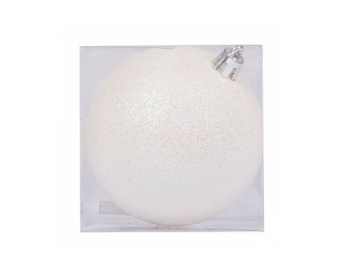 Ялинкова іграшка Novogod`ko куля, пластик, 8 cм, біла, гліттер (974037)