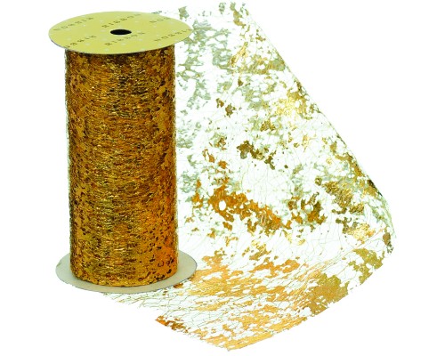 Стрічка на ялинку Jumi з золотим візерунком 11,3 см, органза, довж. 3 м (5900410380011)