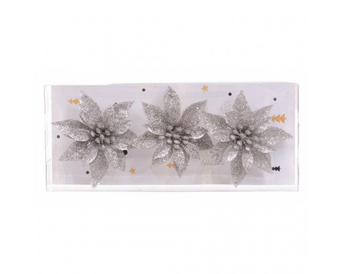 Ялинкова іграшка Jumi квітка на кліпсі, пластик, срібна з блиск., 3шт (5900410380936)