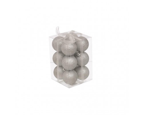 Ялинкова іграшка Jumi 12шт, 4 см, пластик, срібний з блискітками (5900410791121)