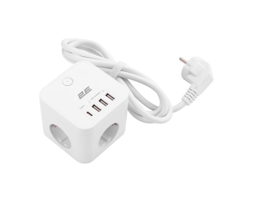 Мережевий фільтр живлення 2E 3*USB-A, 1*USB-C, 1.5м, white (2E-ADC331WH)