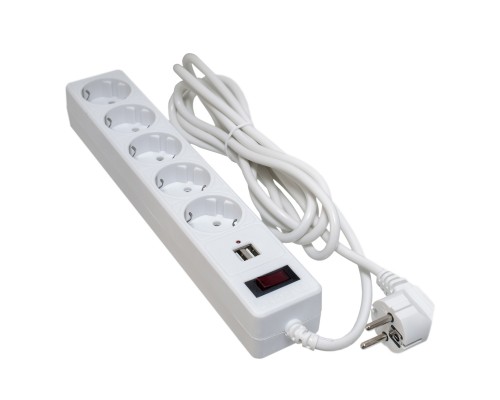 Мережевий фільтр живлення Patron 3m + 2 USB 2.0, 2.1A, 5 роз. White (EXT-PN-SP-53-USB-W)