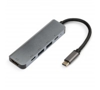 Концентратор Vinga Type-C to 4K HDMI+USB3.0+2*PD aluminium (VCPHTC5AL)