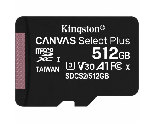 Карта памяти Kingston 512GB microSDXC class 10 UHS-I U3 V30 A1 Canvas Select Plus (SDCS2/512GBSP)