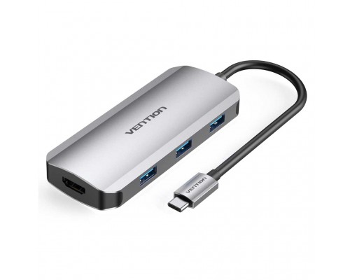 Концентратор Vention USB3.1 Type-C -> HDMI/USB-C Gen 1/USB 3.0x3/PD 100W Hub 6-i (TOFHB)