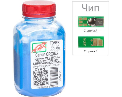 Тонер Canon LBP-650/MF-730, 90г Cyan +chip AHK (1505215)