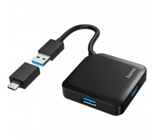 Концентратор Hama 4 Ports USB 3.2, USB-C Adapter Black (00200116)