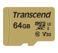 Карта памяти Transcend 64GB microSDHC class 10 UHS-I U3 V30 (TS64GUSD500S)