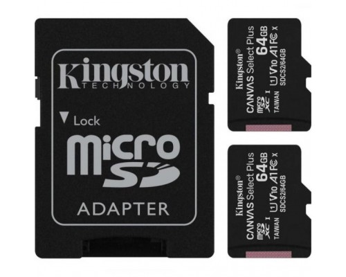 Карта памяти Kingston 64GB Class 10 Canvas Select Plus 100R A1 (SDCS2/64GB-2P1A)