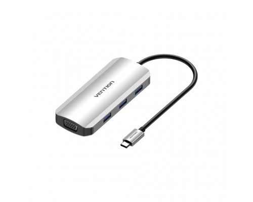 Концентратор Vention USB3.1 Type-C -> HDMI/VGA/USB 3.0x3/PD 100W Hub 6-in-1 (TOIHB)