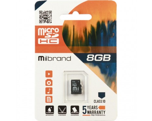 Карта памяти Mibrand 8GB microSDHC class 10 (MICDHC10/8GB)