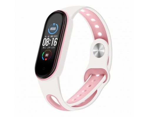 Ремінець до фітнес браслета BeCover Sport Style для Xiaomi Mi Smart Band 5 White-Pink (705174)