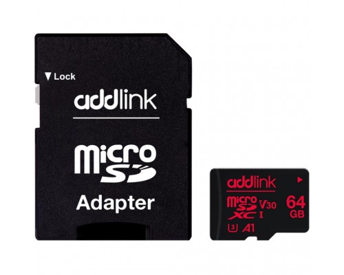 Карта пам'яті AddLink 64GB microSDXC class 10 UHS-I V30 U3 A1 (ad64GBMSXU3A)