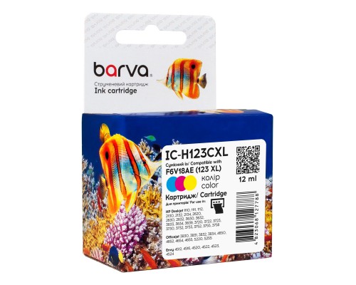 Картридж Barva HP 123XL color/F6V18AE, 12 мл (IC-H123CXL)