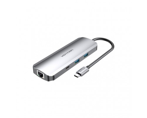 Концентратор Vention USB3.1 Type-C -> HDMI/USB 3.0x2/RJ45/USB-C/SD/TF/TRRS 3.5mm (TOMHB)