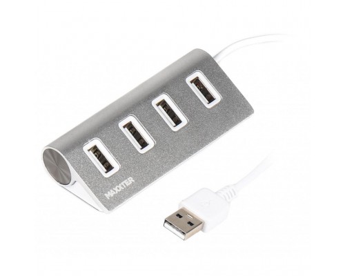 Концентратор Maxxter USB 2.0 Type-A 4 ports silver (HU2A-4P-01)