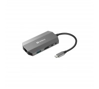 Концентратор Sandberg USB3.1 Type-C to HDMI/USB 3.0x2/RJ45/SD/TF/PD 100W 6in1 (136-33)