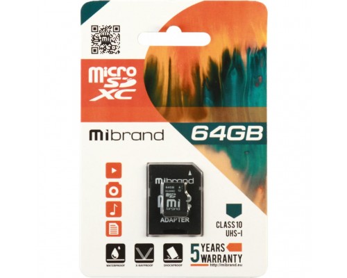 Карта памяти Mibrand 64GB microSDXC class 10 UHS-I (MICDXU1/64GB-A)