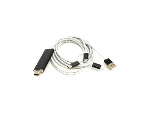 Кабель мультимедійний HDMI (M) to Lightning, Type-C, mirco USB 1.0m PowerPlant (CA911912)