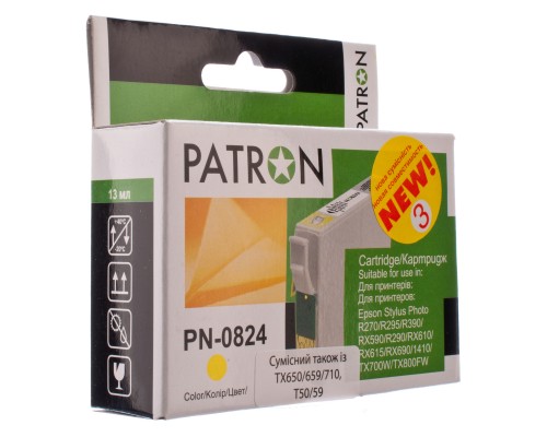 Картридж Patron для EPSON R270/290/390/RX590 YELLOW (PN-0824) (CI-EPS-T08144-Y3-PN)