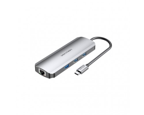 Концентратор Vention USB3.1 Type-C -> HDMI/USB 3.0x3/RJ45/SD/TF/PD 100W Hub 8-in (TOKHB)