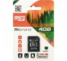Карта памяти Mibrand 4GB microSDHC class 4 (MICDC4/4GB-A)