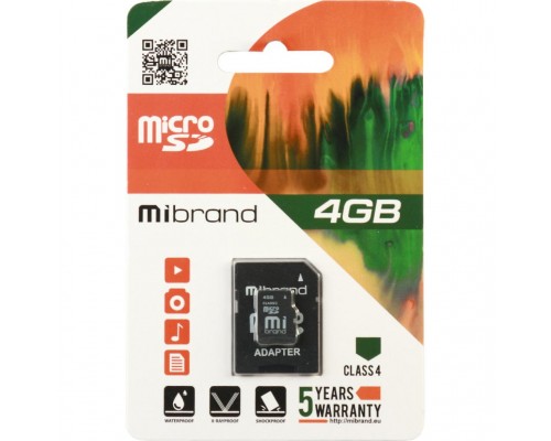 Карта памяти Mibrand 4GB microSDHC class 4 (MICDC4/4GB-A)