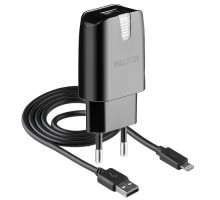 Мережевий зарядний пристрій (адаптер) 2в1 WALKER WH-21 1USB / 2.1A + Data Cable USB to Lightning black