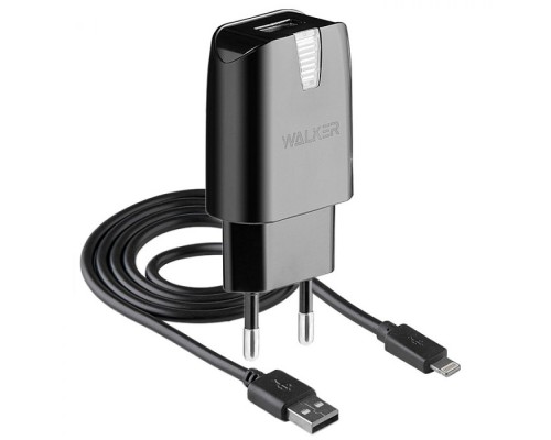 Мережевий зарядний пристрій (адаптер) 2в1 WALKER WH-21 1USB / 2.1A + Data Cable USB to Lightning black