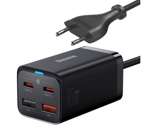 Мережевий зарядний пристрій Baseus GaN3 Pro Desktop Fast Charger QC4.0+PD3.0 65W 2 USB + 2 Type-C 3A + кабель Baseus Type-C to Type-C 100W 20V/5A 1 м Black (CCGP040101)