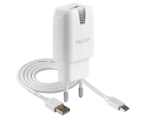 Мережевий зарядний пристрій (адаптер) 2в1 WALKER WH-21 1USB / 2.1A + Data Cable USB to Micro white