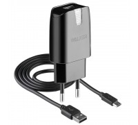 Мережевий зарядний пристрій (адаптер) 2в1 WALKER WH-21 1USB / 2.1A + Data Cable USB to Micro black