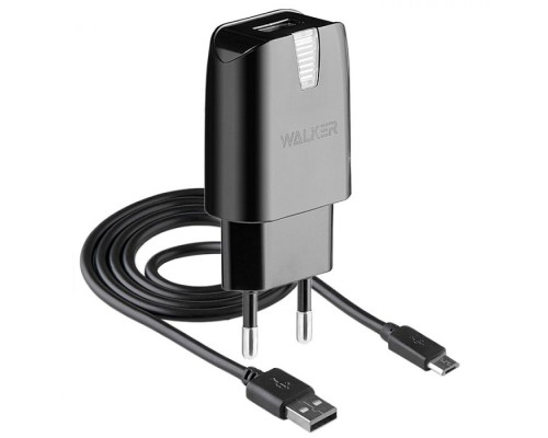 Мережевий зарядний пристрій (адаптер) 2в1 WALKER WH-21 1USB / 2.1A + Data Cable USB to Micro black