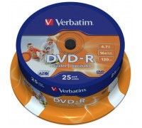 Диск DVD Verbatim 4.7Gb 16X CakeBox 25шт Printable (43538)