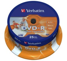 Диск DVD Verbatim 4.7Gb 16X CakeBox 25шт Printable (43538)