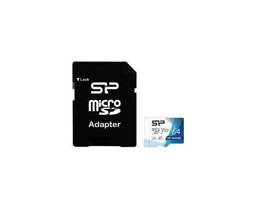 Карта пам'яті Silicon Power 64Gb microSDXC U3 A1 V30 Superior Color 100R/80W + adapter (SP064GBSTXDU3V20AB)