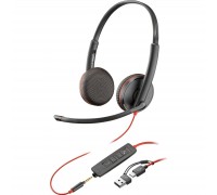 Навушники Poly BlackWire C3225 USB-C HS Stereo +3.5mm Plug +USB-C/A Adapter (Bulk) Black (8X229A6)