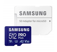 Карта пам'яті Samsung 512 GB microSDXC Pro Plus UHS-I U3 V30 A2 Class 10 + SD-adap (MB-MD512SA/EU MB-MС512SA/EU)