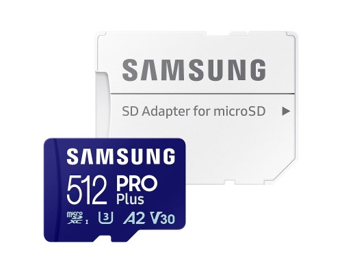Карта пам'яті Samsung 512 GB microSDXC Pro Plus UHS-I U3 V30 A2 Class 10 + SD-adap (MB-MD512SA/EU MB-MС512SA/EU)