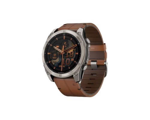 Смарт-годинник Garmin fenix 8 51mm,AMOLED,Sapphire, Bare Ti, Blk/Chsnt Lthr (010-02905-40)