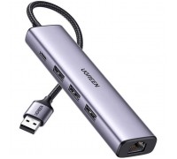 Концентратор Ugreen USB 3.0 to 3хUSB 3.0/Type-C+RJ45(1000M) Ethernet 5in1 CM475 (60554)