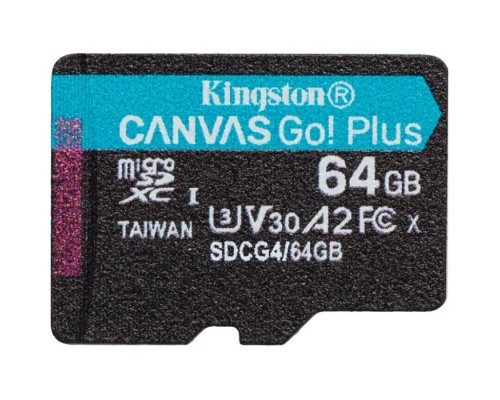 Карта пам'яті Kingston 64GB microSDXC сlass 10 UHS-I U3 V30 A2 Canvas Go Plus G4 (SDCG4/64GBSP)