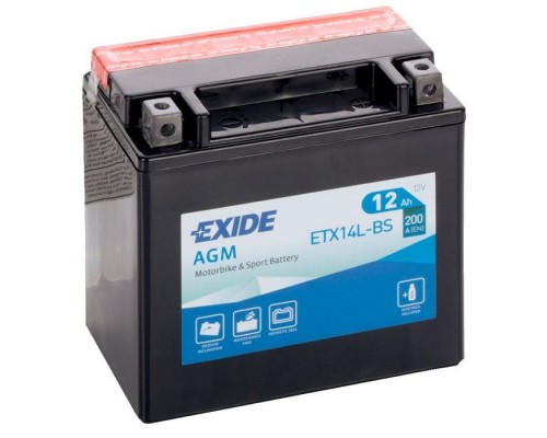 Акумулятор автомобільний EXIDE AGM 12Ah Ев (-/+) (200EN) (ETX14L-BS)
